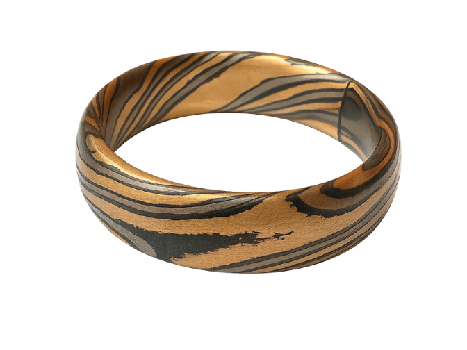 Mokume Gane Ring Holzmaserung geschwärzt – Comfort Fit