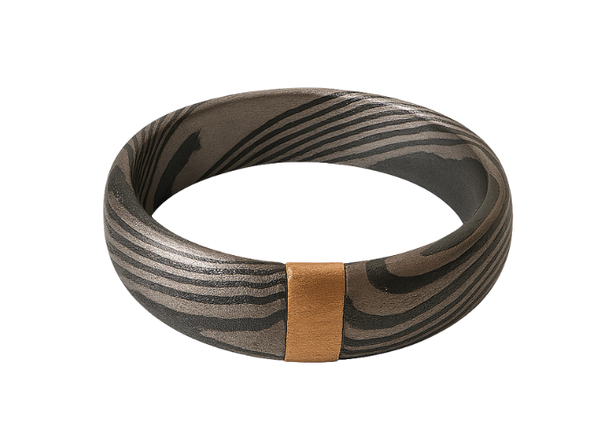 Mokume Gane Ring Kintsugi geschwärzt - Halbrund
