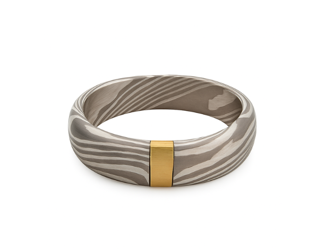 Mokume Gane Ring Kintsugi - Halbrund