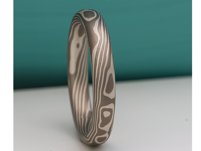 Mokume Gane Ring Holzmaserung  – Zeitlos Rund